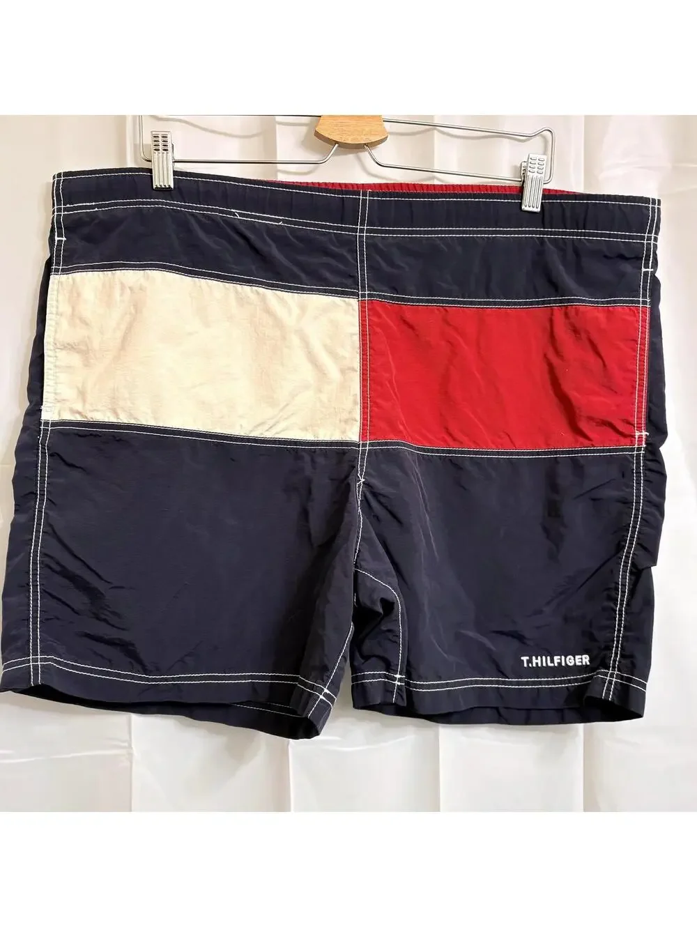 Tommy Hilfiger Men's Lined Board Shorts Swim Trunks Large L Blue Red White
